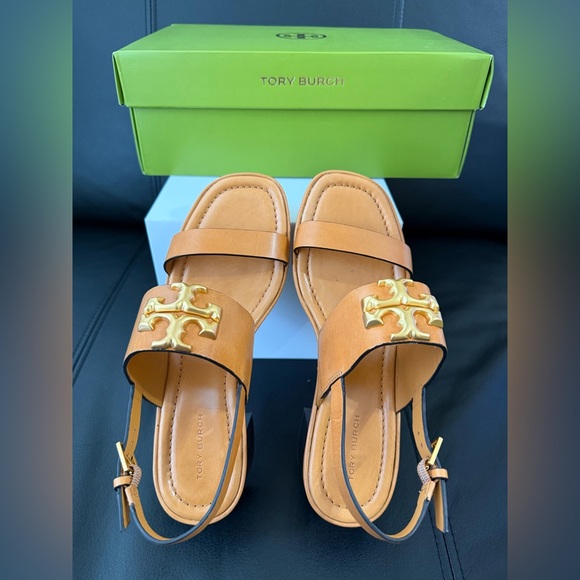 Tory Burch Shoes - ELEANOR HEEL SANDAL 55MM VACHETTA LEATHER SIZE 7 BROWN NIB